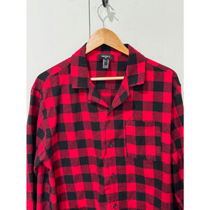 Men's Forever 21 Flannel button up pajama top Sz M Red Black buffalo Plaid